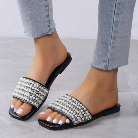 

Aayomet Cute Slippers For Women Women s Elastic Strappy String Thong Ankle Strap Summer Gladiator Sandals Black 7