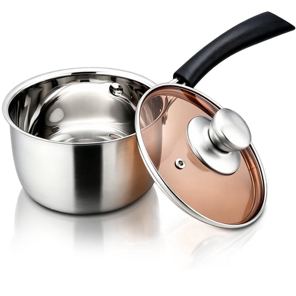 Saucepan with Lid, 2 Quart Stainless Steel Sauce Pot with Glass Lid Small Sauce Pan for Home Kitchen Restaurant Cooking