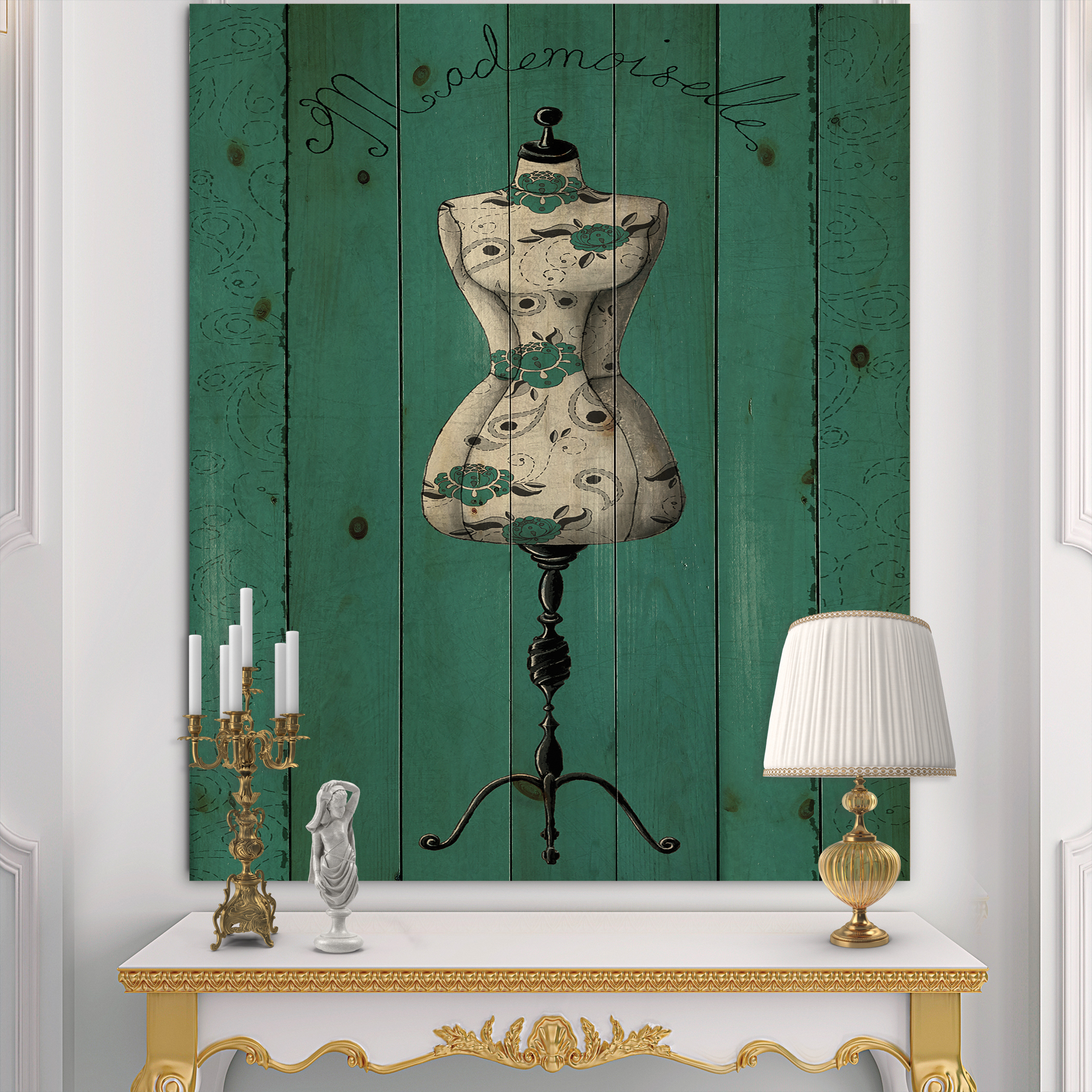 Designart 'French Fashion Couture III' Fashion Print on Natural Pine Wood