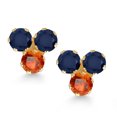 thumbnail image 2 of Gem Stone King 14K Yellow Gold Blue Sapphire and Orange Sapphire Three Stone Stud Earrings for Women (0.92 Cttw, Gemstone September Birthstone, Round 3MM), 2 of 4