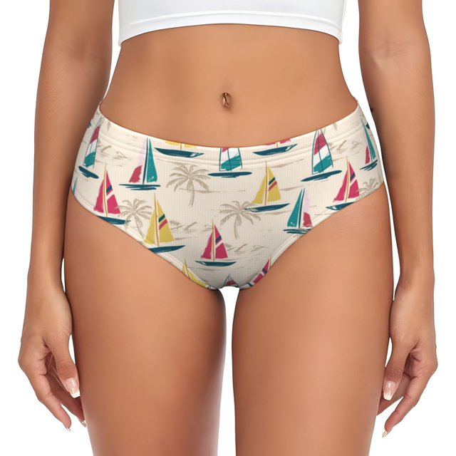 Fotbe Reto Marine Nautical Calzones Estampados para Mujer – Ropa Interior de Algodón, Cómoda, Suave y Elástica-X-Large