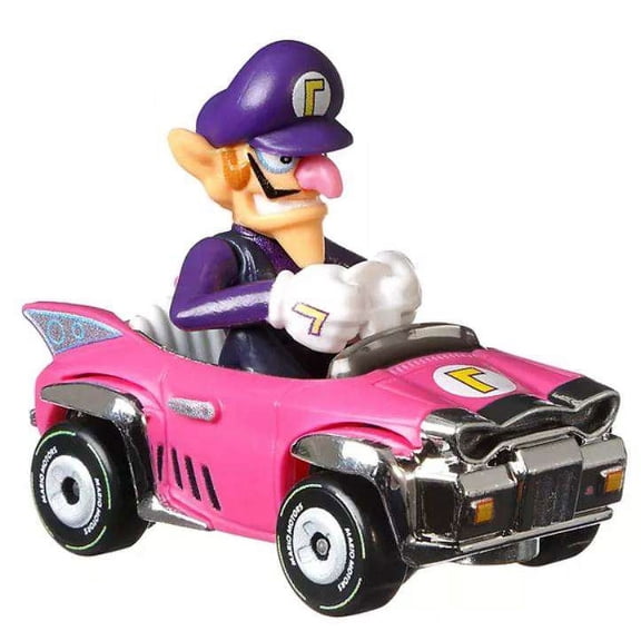 Mattel Hot Wheels Mario Kart Badwagon Waluigi Diecast Car Play Vehicle, Pink/Purple, 1.44 oz