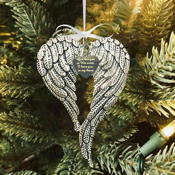 CAIMYY Angel Wing Ornament Pendant Memorial Gift For Loved Ones With White Ribbon Christmas Tree Decoration Remembrance Souvenir Home Decor Hanging Craft Metal 2.55X1.77 Inch