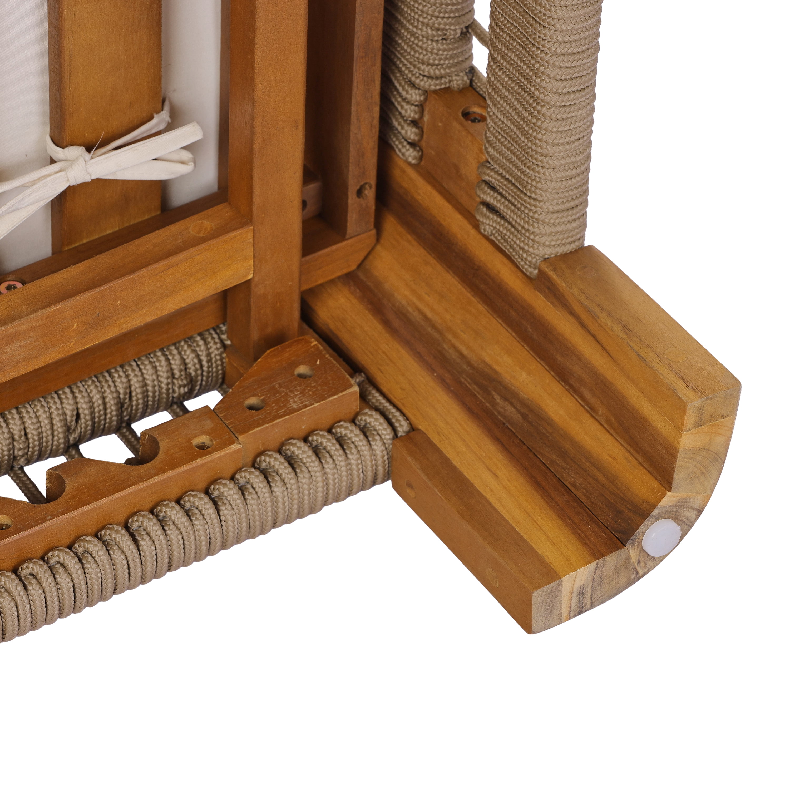 Adjustable Backrest Chaise Lounge, Acacia Wood Outdoor Recliner with Handwoven Rope Accents for Poolside, Natural Wood Finish