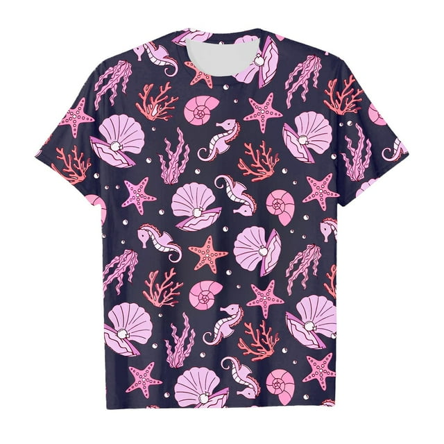 TIEVOSA T-Shirts d'Été pour Filles à Manches Courtes, T-Shirts Décontractés avec Mignons Imprimés d'Animaux Marins, Chandails à Col Rond pour Usage Quotidien, École, Jeux Extérieurs pour 11-12 Ans