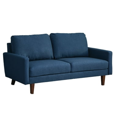 Hybition Linen Sofa Modern Couch with Wooden Legs- Dark Blue