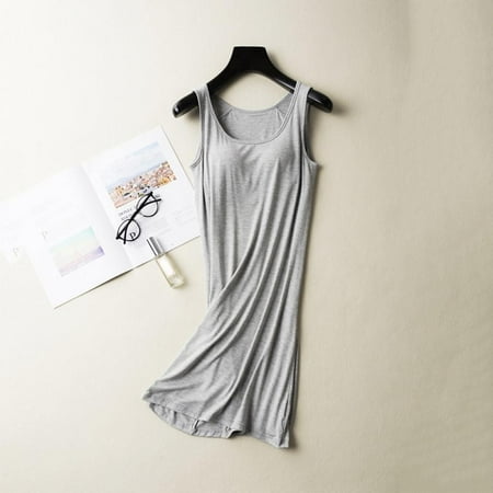 

Sales Promotion!Women Comfort Sleeveless Pajamas Vest Nightdress Summer Nightdress with Chest Pad Gray L