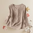 thumbnail image 4 of Womens Tops Long Sleeve Linen Cotton Top With Embroidery Breathable Casual Blouse Cotton And Linen Blend Soft Skin-Friendly M Sweaters For Women, 4 of 7