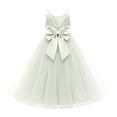 thumbnail image 3 of Elegant V-Back Satin Dress for Girls, Formal Flower Girl Gown for Wedding Birthday Party, Toddler Communion Dress with Bow Sash, 3 of 7