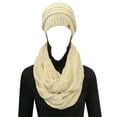 thumbnail image 3 of Wrapables Winter Warm Chunky Cable Knit Infinity Scarf and Beanie Set, Beige, 3 of 7