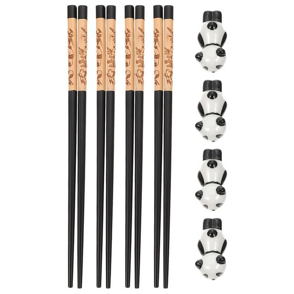 1 set of Wood Chopsticks Panda Shaped Chopsticks Rests Chinese Style Wood Chopsticks Set