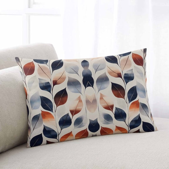 Navy Blue Burnt Orange Botanical Standard Size Pillow Cover, Pillowcase Protectors with Zipper, Breathable Decorative Throw Pillow Case Cover, Vintage Leaves Pillow Shams for Couch Sofa 20x26Inch