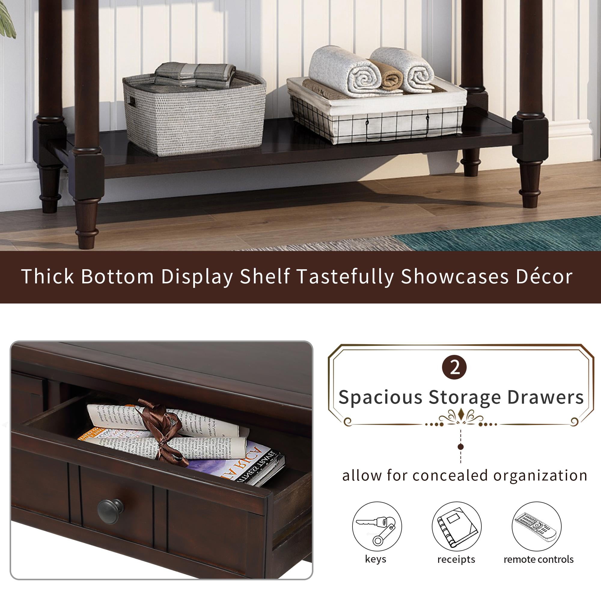 Zimtown Modern Farmhouse Wood Buffet Sideboard Console Sofa Table Side Desk Entryway Hall Accent Table with Storage Drawers & Bottom Shelf
