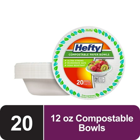 Hefty Compostable Printed Paper Bowls, 12 ounce Capacity, 20 Count