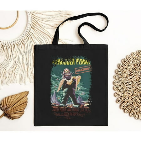 vintage The Forbidden Planet - Movie Poster Inspired Black Tote Bag-TH22188