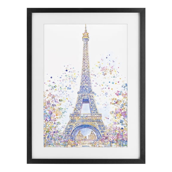 Stupell Industries Colorful Eiffel Tower Black Framed Print Under Glass, design by Creative Studio