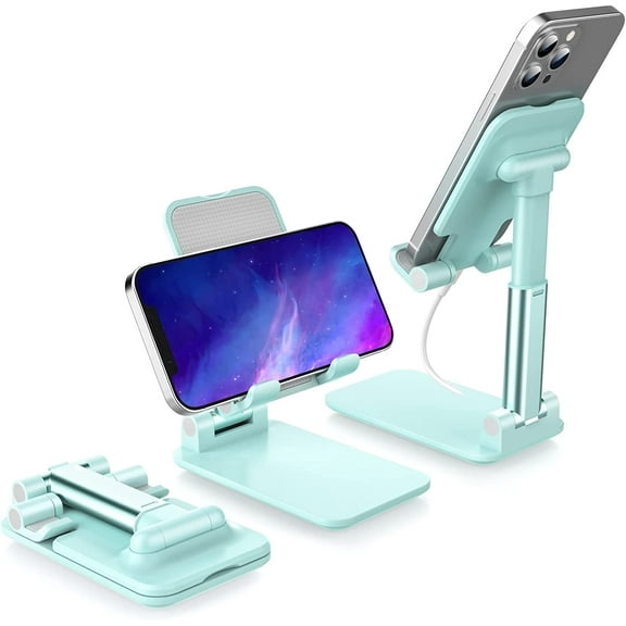 Cell Phone Stand Holder - Fully Foldable & Height Adjustable iPhone Stand for Desk Office,Portable Cellphone Stand for iPhone 13 12 11 Mini Pro Max,Mint Green