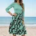 thumbnail image 2 of WTOBBY Women's Stylish Floral Print Waistband Round Neck 3/4 Sleeve Dress, Flowy Midi Sundress with Casual Elegance for Summer,Green 2XL, 2 of 5