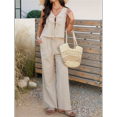 thumbnail image 6 of Womens 2 Piece Outfits V Neck Tie Waist Vest and Wide Leg Casual Pants Sets Deep Color S, 6 of 7