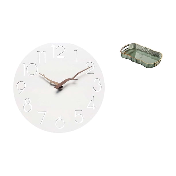 Reloj de pared,Reloj de pared decorativo para baño y dormitorio.,Bandeja de almacenamiento,Bandeja rectangular para servir frutas y postres de cocina,Bandeja decorativa organizadora
