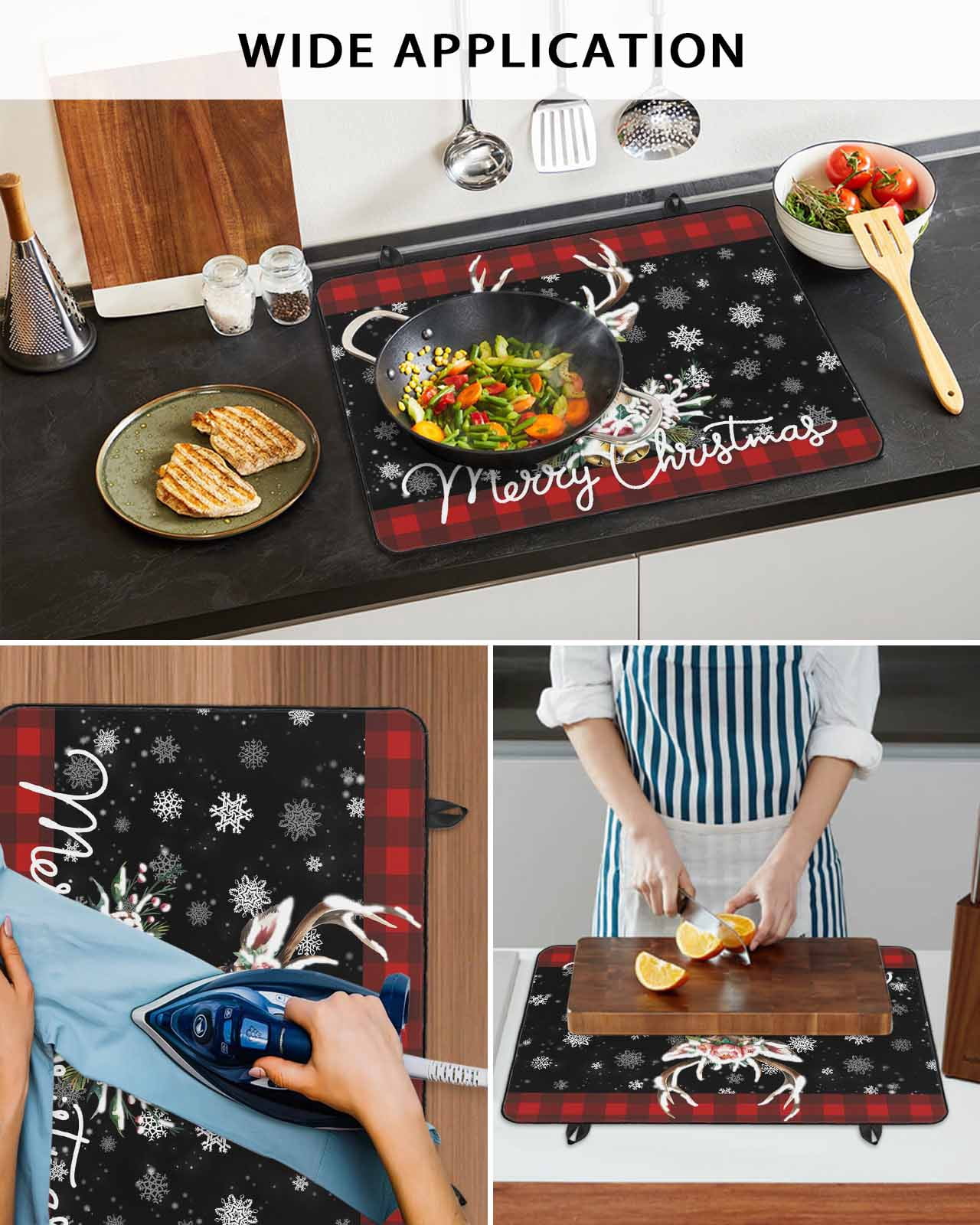 Large Induction Cooktop Protector Mat Christmas Stove Top Covers for Electric Stove, Winter Elk Berry Leaves Needle Snowflake Plaid Decorative Stove Burner Cover Mats, Glass Top Stove Cover