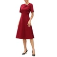 thumbnail image 2 of Work Dress for Women A-Line Short Sleeve Business Elegant Midi Dresses S Red, 2 of 6