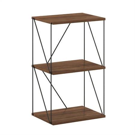 Furinno Rata 3-Tier Industrial Multipurpose Flat Base Shelf Display Rack with Metal Frame, Columbia Walnut