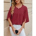 thumbnail image 3 of SHIBEVER Womens Blouses Summer Tops Casual Dressy T Shirts Pleated Scoop Neck 3/4 Sleeve Office Work Chiffon Shirts Tops Wine Red, 3 of 5