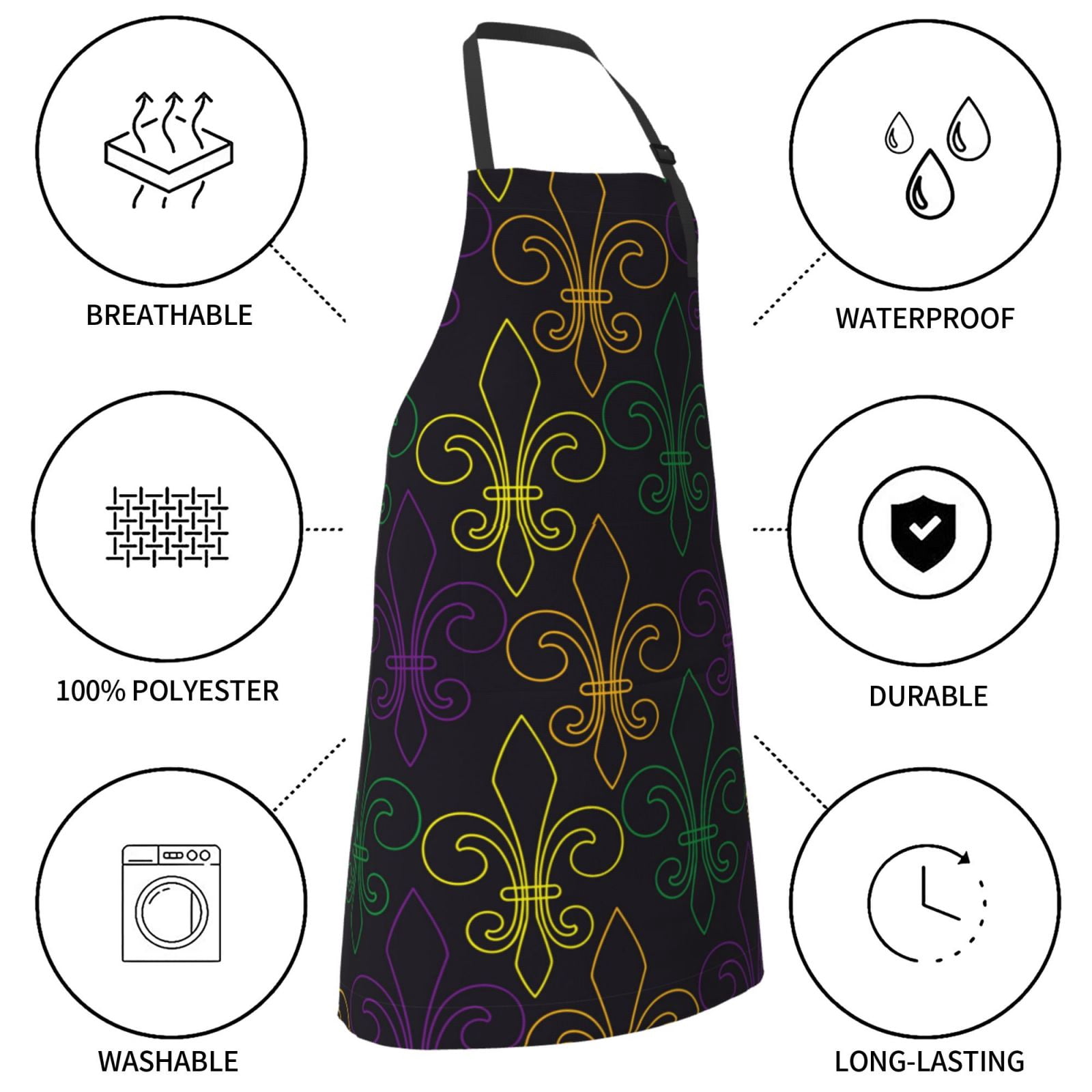 Kdxio Mardi Gras Carnival Apron with Pockets Adjustable Kitchen Aprons for Men Women Waterproof Aprons for Cooking,Drawing,Crafting, Baking Household Cleaning