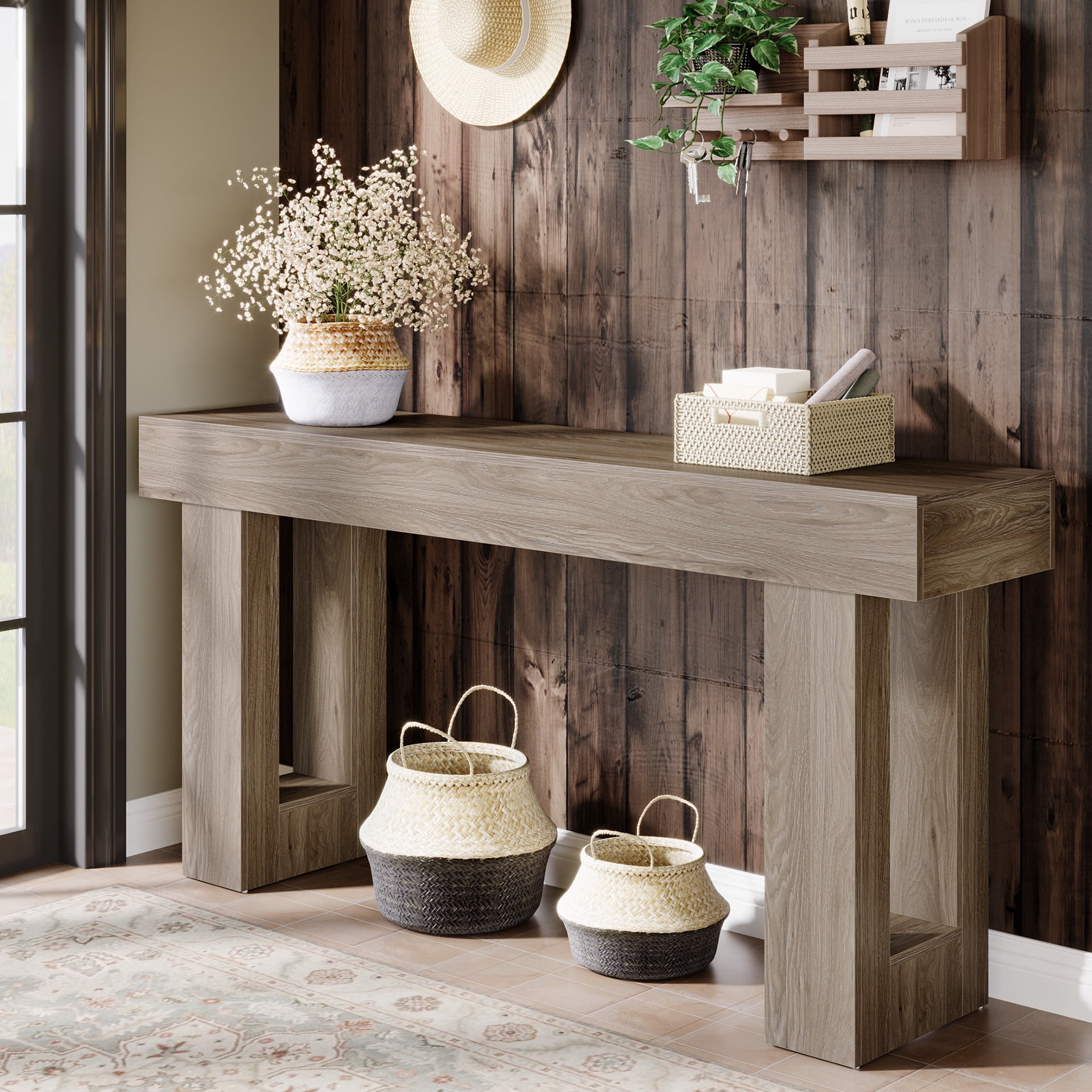 Tribesigns 63-Inch Long Console Table, Farmhouse Wooden Sofa Table Behind The Couch, Entryway Table for Entrance, Hallway, Living Room, Grey