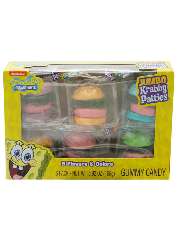 Frankford Sponge-Bob Square-Pants Jumbo Krabby Patty Gummy Candy Assorted Fruit Flavor, Everyday, 5.92 oz
