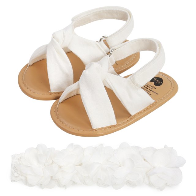 Diconna Baby Girls Sandals and Headband Set Non-Slip Flats and Flower Hairband