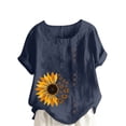 thumbnail image 1 of Pompotops Chemise Ample Décontractée à Manches Courtes et Col Rond pour Femmes, Imprimé Floral, Été, 1 of 5
