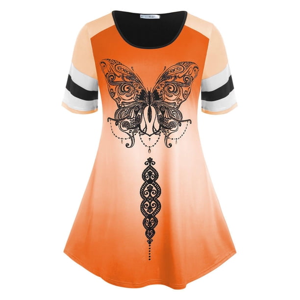 Tallas grandes Impresión de mariposa Ombre Tee Rosegal Camisetas tallas grandes