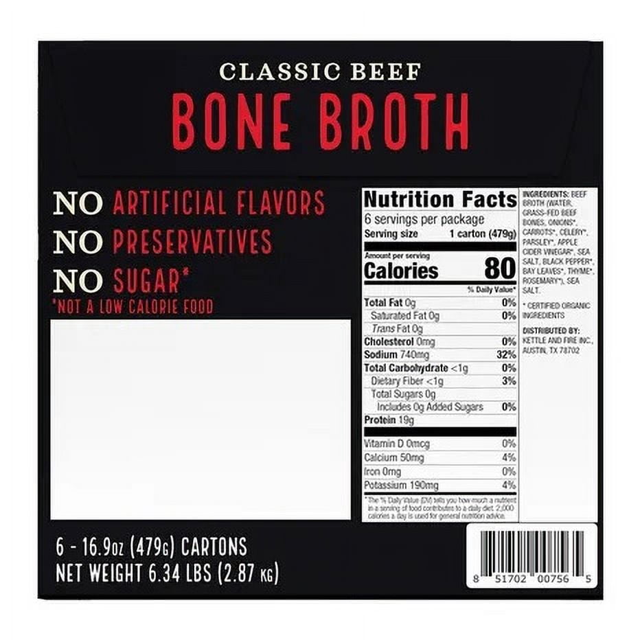 Kettle & Fire Beef Bone Broth, 16.9 Ounce (Pack of 6)