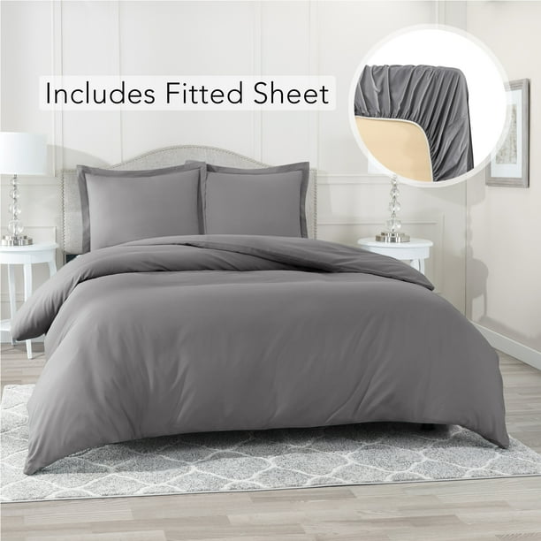 Full Size Duvet Cover with 1 Fitted Sheet and 2 Pillow shams, Button