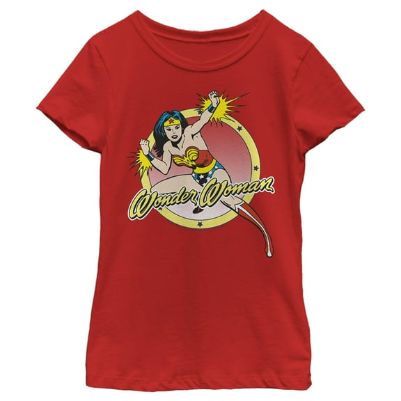 Girl's Wonder Woman Action Pose  Graphic Tee Red X Large