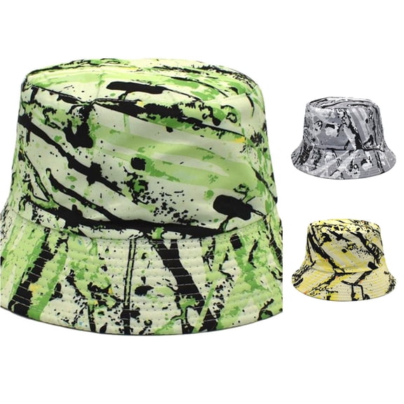 XIAOCHA Mens Splash‑Camouflage‑Print Bucket Hat Novelty Sun Hat Outdoor Street Hat,Green