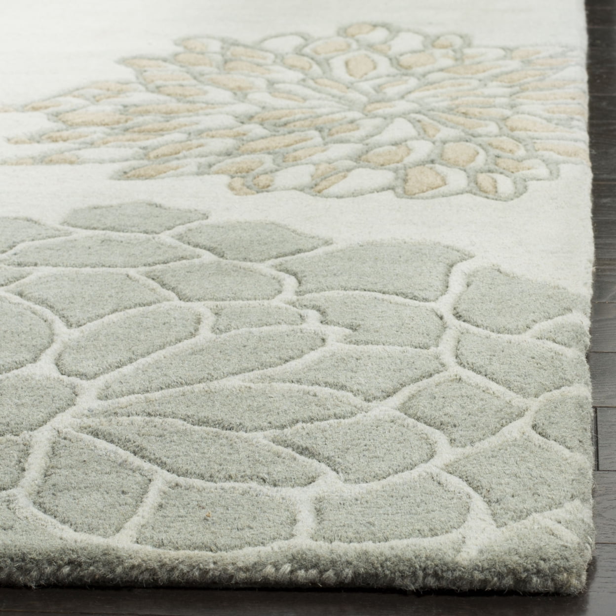 SAFAVIEH Soho Brisbane Floral Wool Runner Rug, Light Grey, 2'6" x 14'