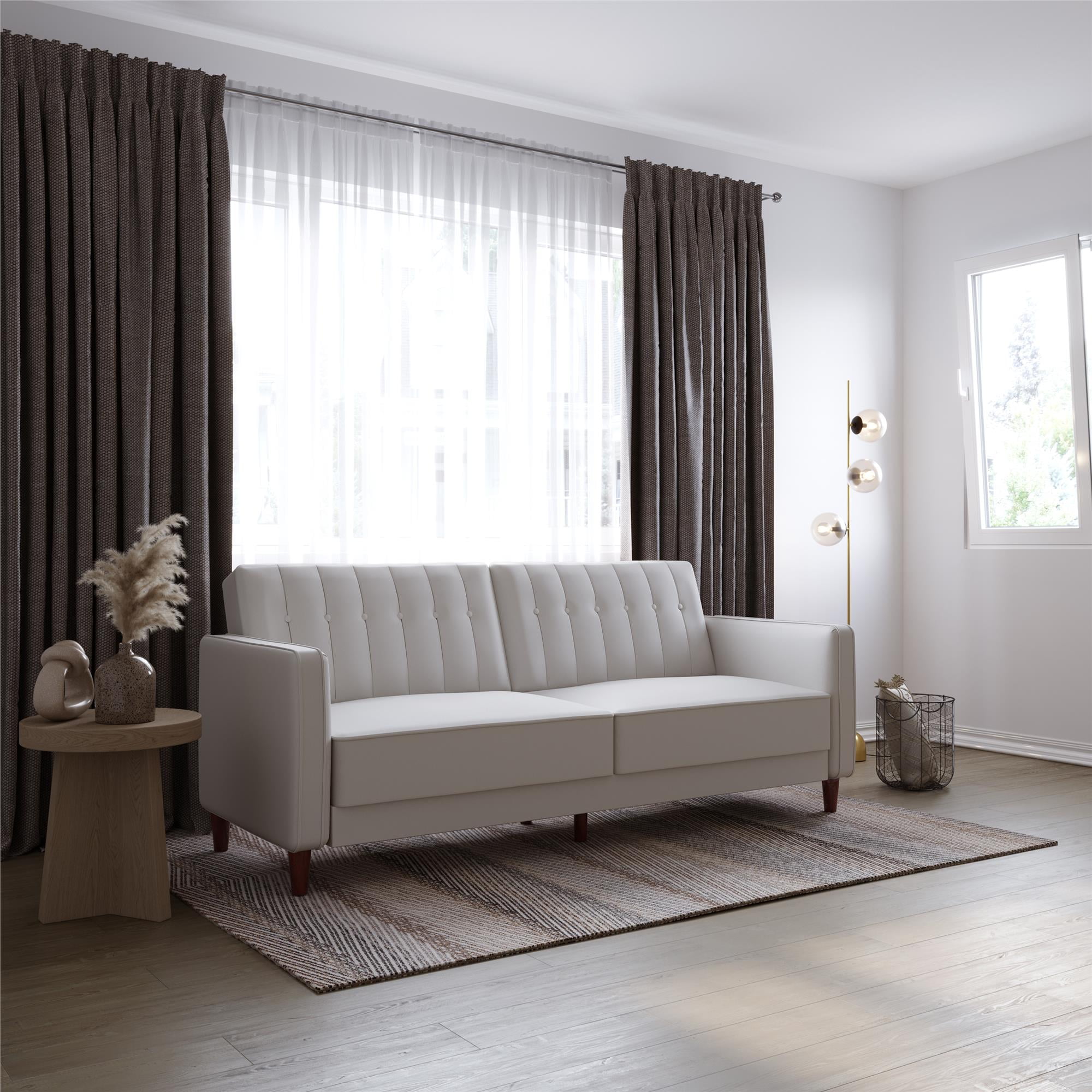 Free Shipping! DHP Pin Tufted Transitional Futon, White Faux Leather  (图2)