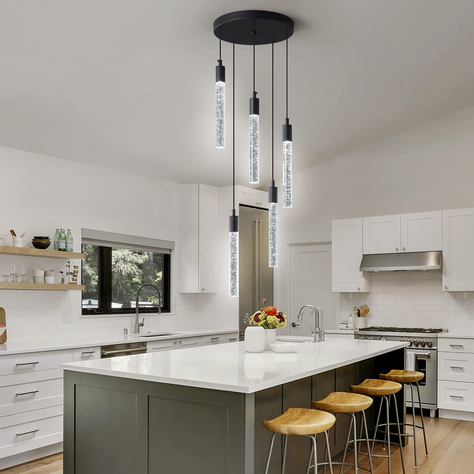 ZHLWIN 5-Light Modern Light Fixture Kitchen Island Pendant Light Dimmable LED Black Mini Pendant Lighting Dinning Room Living Room Kitchen Black Pendant Lights
