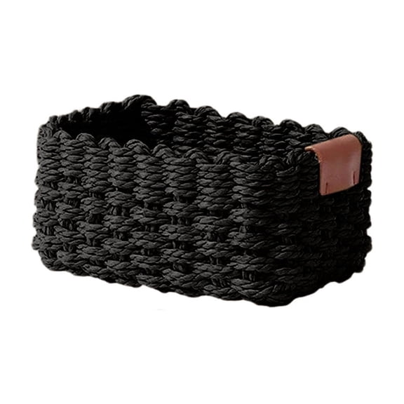 HOARBOEG Paper Rope Woven Storage Basket with Handles, 9.8 x 7.5 x 5.5 Inch, Decorative Natural Fiber Organizer Bin for Home, Bathroom, Bedroom, Office, Black