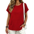 thumbnail image 2 of GZWYHT Linen Tops for Women Short Sleeve Kangaroo Pocket T-Shirt Crewneck Sweatshirts Lightweight Casual Athletic Work Tee Red L, 2 of 7