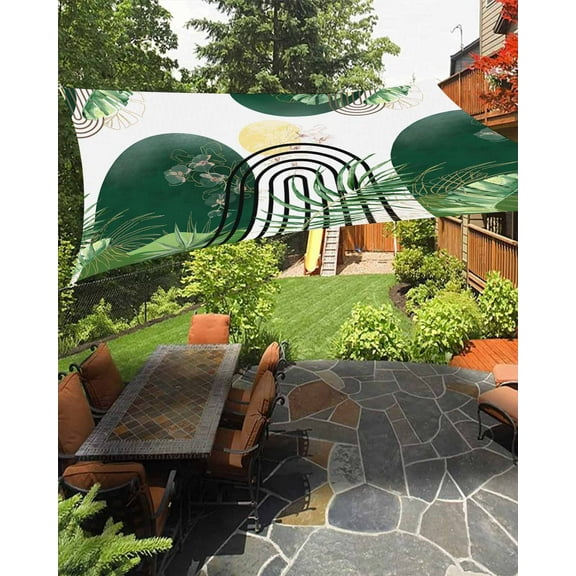 Sun Shade Sail 8x10Ft Geometric Abstract Bohemian Plants Flowers Uv Block Sunshade Canopy Outdoor Shade Cover Rectangle Shade Cloth For Patio Garden Yard Deck Pergola