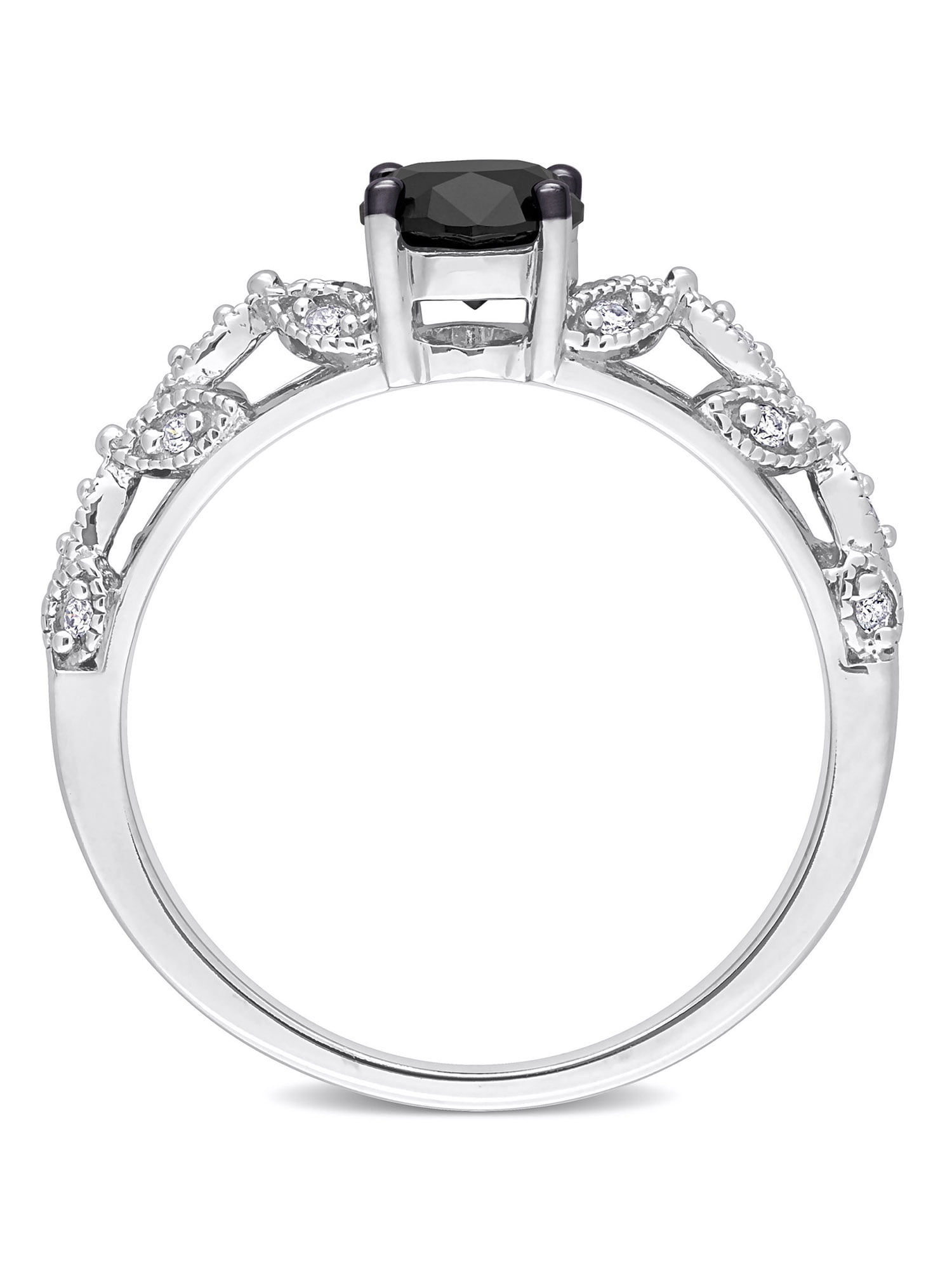 1 Carat T.W. Oval-Cut Black Diamond and Round-Cut White Diamond 14kt White Gold Vintage Engagement Ring