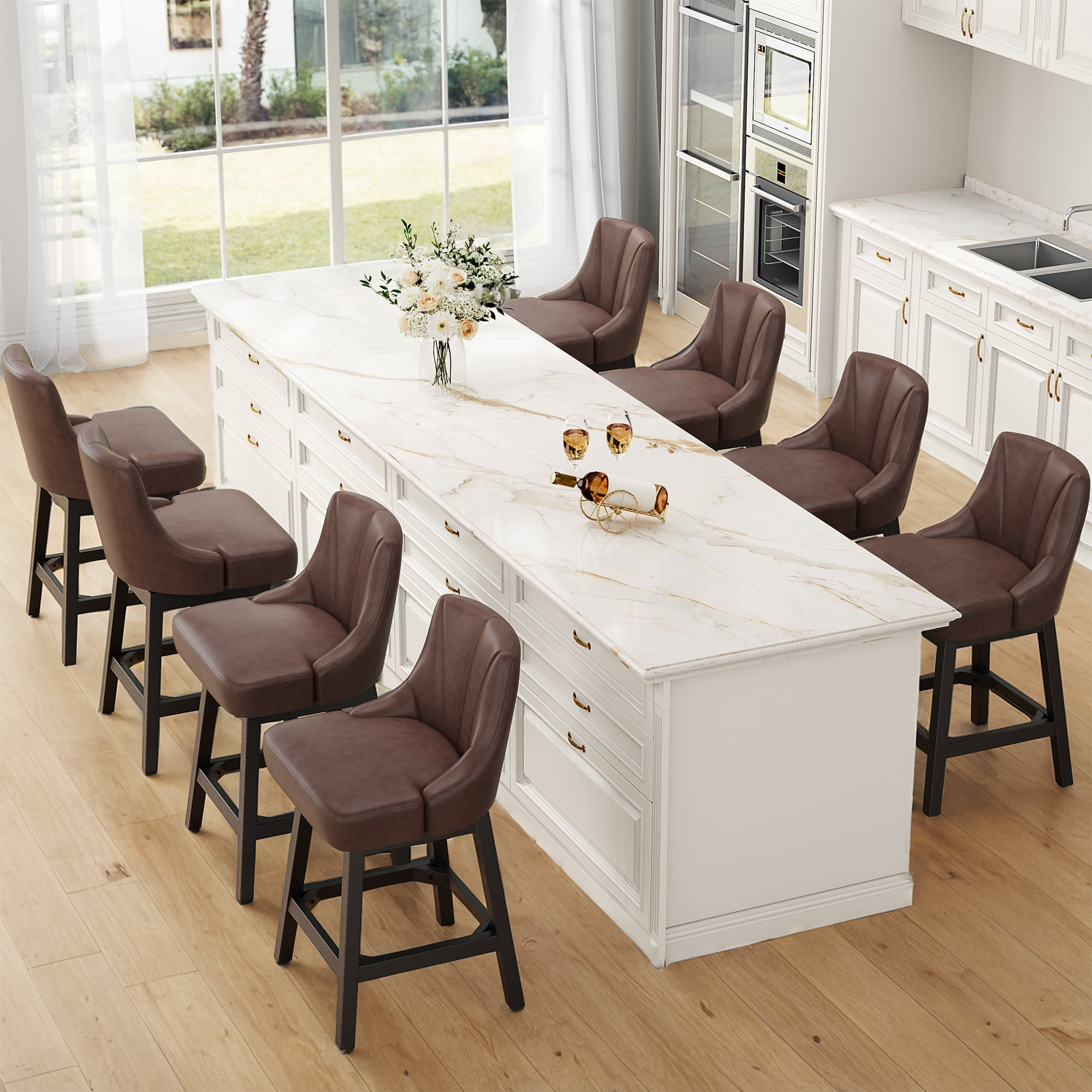 LainTene 26" Swivel Bar Stools with Backs, 26" Counter Height Bar Stools, Extra Upholstered Counter Barstools with Square Solid Wood Legs for Kitchen Island, Dining Room