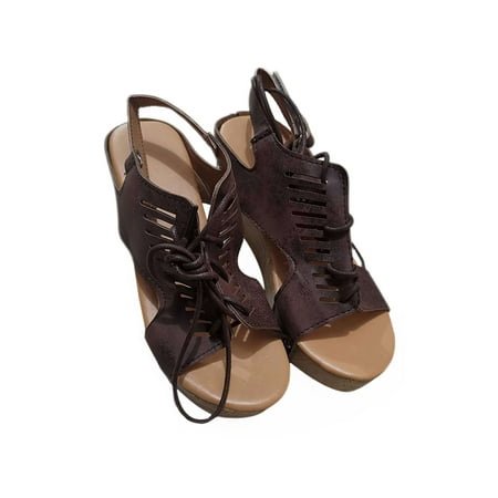 

Difumos Women Anti Slip Ankle Strap Platform Shoes Vintage Buckle Sandal Work Lightweight Lace Up Breathable Wedge Sandals