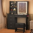 thumbnail image 2 of Black Vanity Set with Mirror and Lights, Sesslife Makeup Vanity Desk with Charging Station and Storage Stool, Modern Dressing Table with 4 Drawers, 3 Open Shelves, Makeup Desk Set for Women Girls, 2 of 11