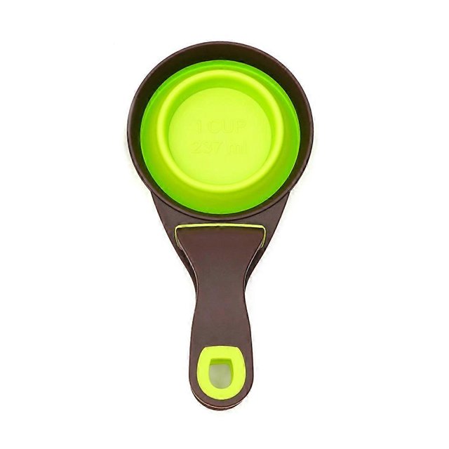 Taza medidora plegable de silicona para mascotas con clip de sellado para cuchara para perros de 4 oz, 8 oz y 16 oz