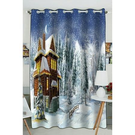 PHFZK Festival Window Curtain, Christmas Winter Happy Scene Window Curtain Blackout Curtain For Bedroom living Room Kitchen Room 52x84 inches One